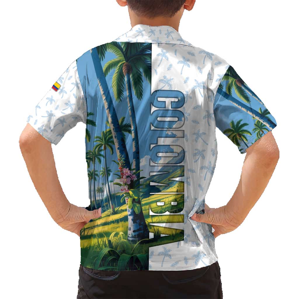 Colombia Palm Tree Landscape Family Matching Summer Maxi Dress and Hawaiian Shirt with Tropical Flowers and Blue Sky Design - Wonder Print Shop