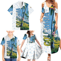 Colombia Palm Tree Landscape Family Matching Summer Maxi Dress and Hawaiian Shirt with Tropical Flowers and Blue Sky Design - Wonder Print Shop