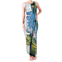 Colombia Palm Tree Landscape Family Matching Tank Maxi Dress and Hawaiian Shirt with Tropical Flowers and Blue Sky Design - Wonder Print Shop