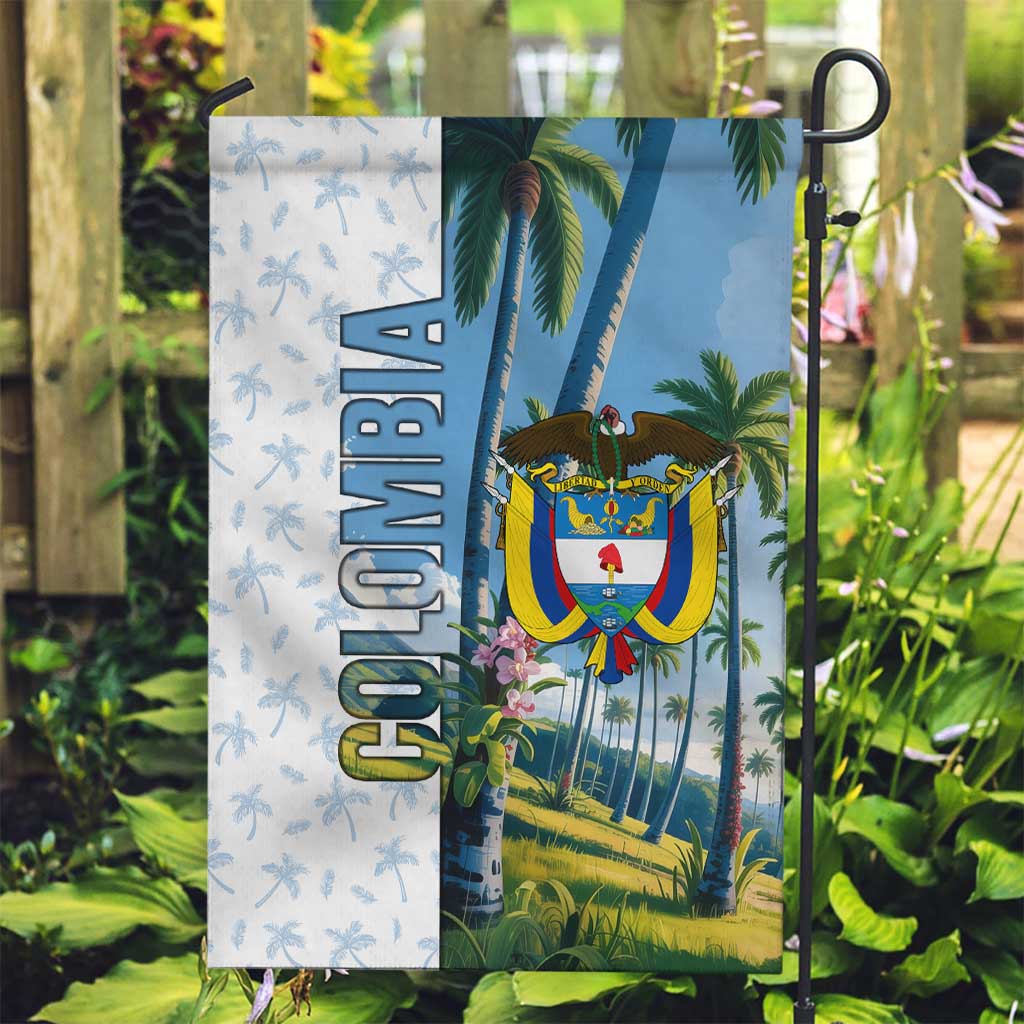 Colombia Palm Tree Landscape Garden Flag with Tropical Flowers and Blue Sky Design - Wonder Print Shop