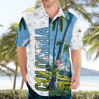Colombia Palm Tree Landscape Hawaiian Shirt with Tropical Flowers and Blue Sky Design - Wonder Print Shop