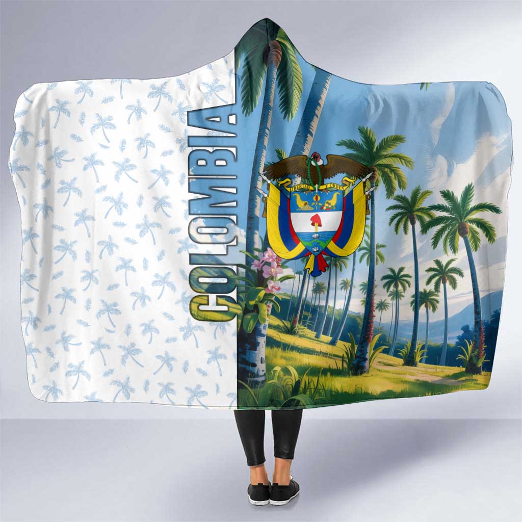 Colombia Palm Tree Landscape Hooded Blanket with Tropical Flowers and Blue Sky Design - Wonder Print Shop