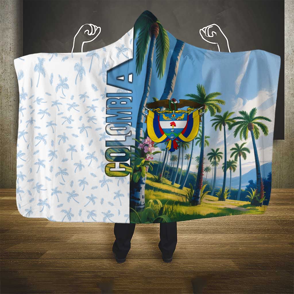 Colombia Palm Tree Landscape Hooded Blanket with Tropical Flowers and Blue Sky Design - Wonder Print Shop