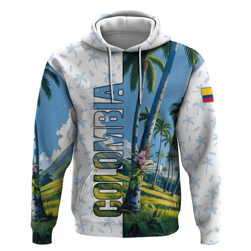 Colombia Palm Tree Landscape Hoodie with Tropical Flowers and Blue Sky Design - Wonder Print Shop