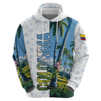 Colombia Palm Tree Landscape Hoodie with Tropical Flowers and Blue Sky Design - Wonder Print Shop