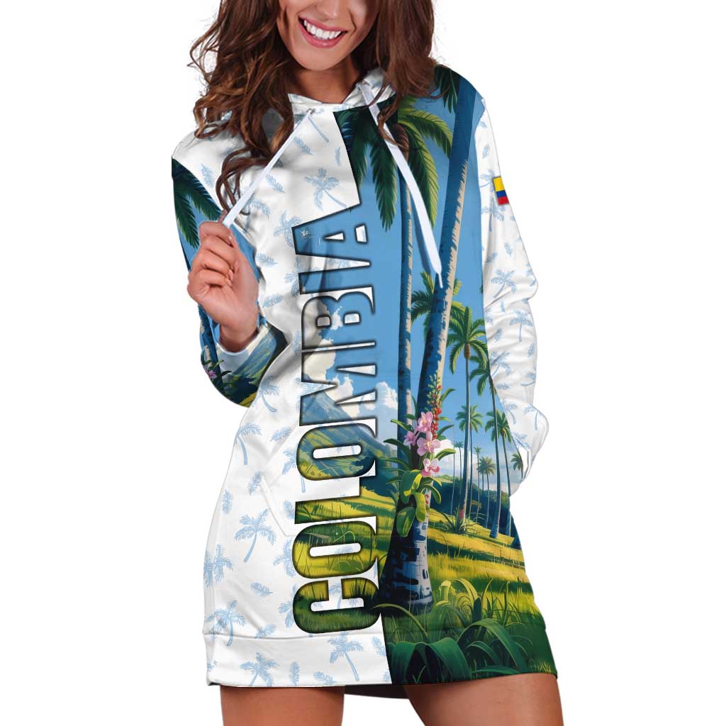 Colombia Palm Tree Landscape Hoodie Dress with Tropical Flowers and Blue Sky Design - Wonder Print Shop