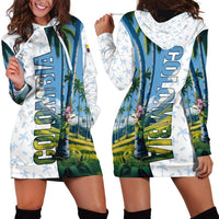 Colombia Palm Tree Landscape Hoodie Dress with Tropical Flowers and Blue Sky Design - Wonder Print Shop