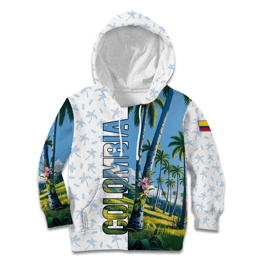 Colombia Palm Tree Landscape Kid Hoodie with Tropical Flowers and Blue Sky Design - Wonder Print Shop