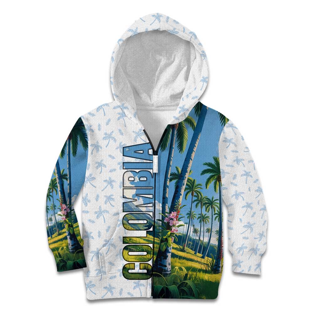 Colombia Palm Tree Landscape Kid Hoodie with Tropical Flowers and Blue Sky Design - Wonder Print Shop
