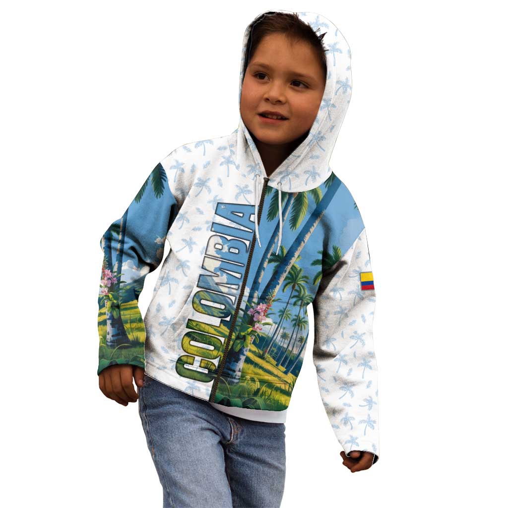 Colombia Palm Tree Landscape Kid Hoodie with Tropical Flowers and Blue Sky Design - Wonder Print Shop