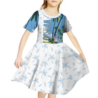 Colombia Palm Tree Landscape Kid Short Sleeve Dress with Tropical Flowers and Blue Sky Design - Wonder Print Shop