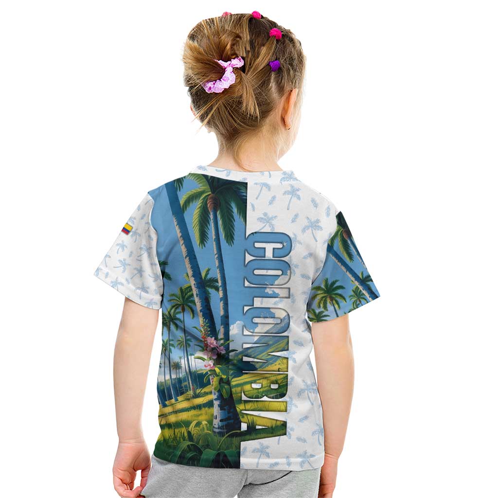 Colombia Palm Tree Landscape Kid T Shirt with Tropical Flowers and Blue Sky Design - Wonder Print Shop
