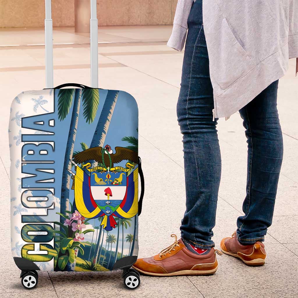 Colombia Palm Tree Landscape Luggage Cover with Tropical Flowers and Blue Sky Design - Wonder Print Shop