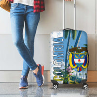 Colombia Palm Tree Landscape Luggage Cover with Tropical Flowers and Blue Sky Design - Wonder Print Shop