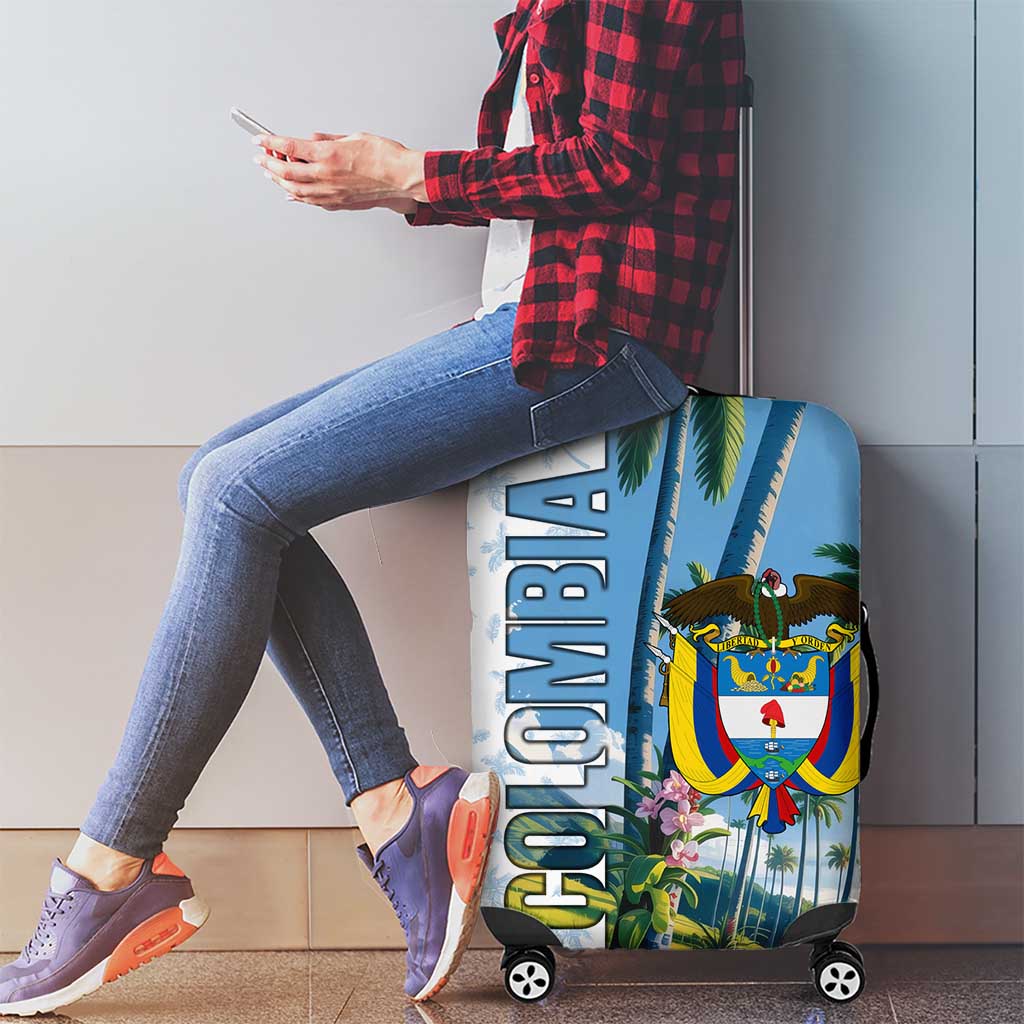 Colombia Palm Tree Landscape Luggage Cover with Tropical Flowers and Blue Sky Design - Wonder Print Shop
