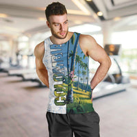 Colombia Palm Tree Landscape Men Tank Top with Tropical Flowers and Blue Sky Design - Wonder Print Shop