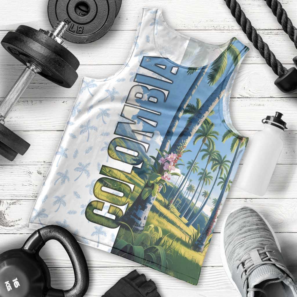Colombia Palm Tree Landscape Men Tank Top with Tropical Flowers and Blue Sky Design - Wonder Print Shop