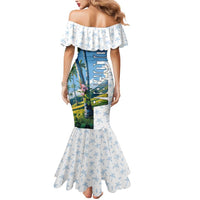 Colombia Palm Tree Landscape Mermaid Dress with Tropical Flowers and Blue Sky Design - Wonder Print Shop