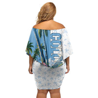 Colombia Palm Tree Landscape Off Shoulder Short Dress with Tropical Flowers and Blue Sky Design - Wonder Print Shop