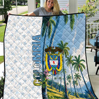 Colombia Palm Tree Landscape Quilt with Tropical Flowers and Blue Sky Design - Wonder Print Shop