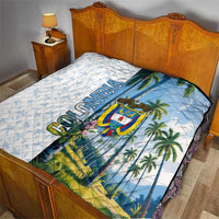 Colombia Palm Tree Landscape Quilt with Tropical Flowers and Blue Sky Design - Wonder Print Shop