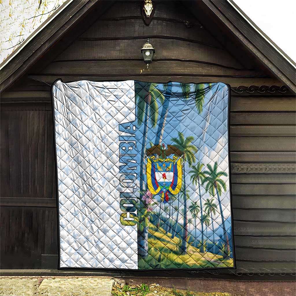 Colombia Palm Tree Landscape Quilt with Tropical Flowers and Blue Sky Design - Wonder Print Shop
