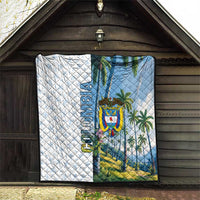 Colombia Palm Tree Landscape Quilt with Tropical Flowers and Blue Sky Design - Wonder Print Shop