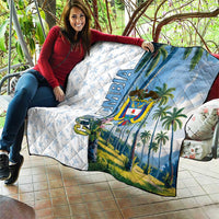 Colombia Palm Tree Landscape Quilt with Tropical Flowers and Blue Sky Design - Wonder Print Shop