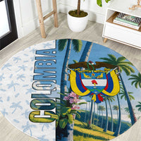 Colombia Palm Tree Landscape Round Carpet with Tropical Flowers and Blue Sky Design - Wonder Print Shop