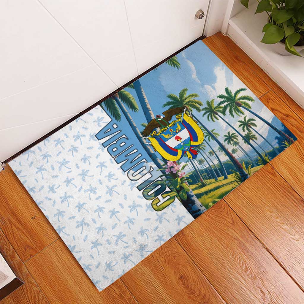 Colombia Palm Tree Landscape Rubber Doormat with Tropical Flowers and Blue Sky Design - Wonder Print Shop