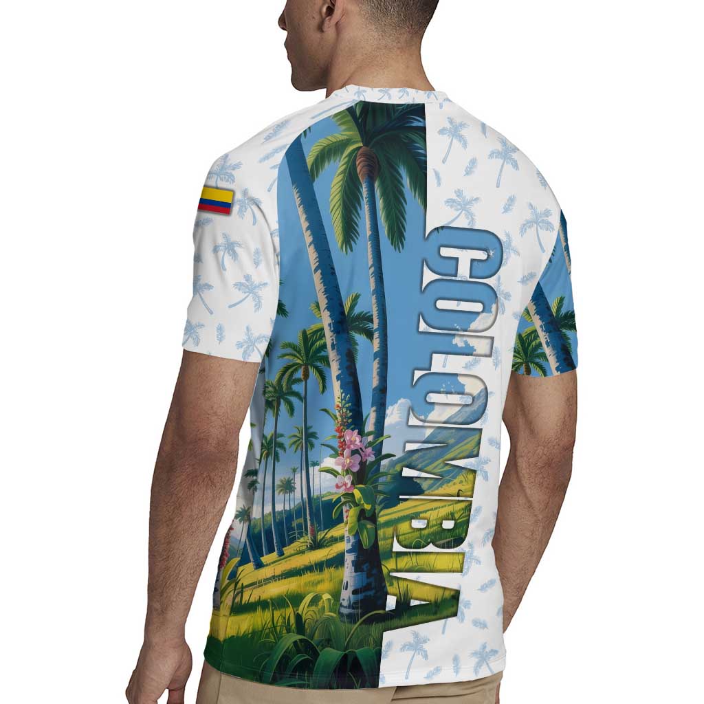 Colombia Palm Tree Landscape Rugby Jersey with Tropical Flowers and Blue Sky Design - Wonder Print Shop