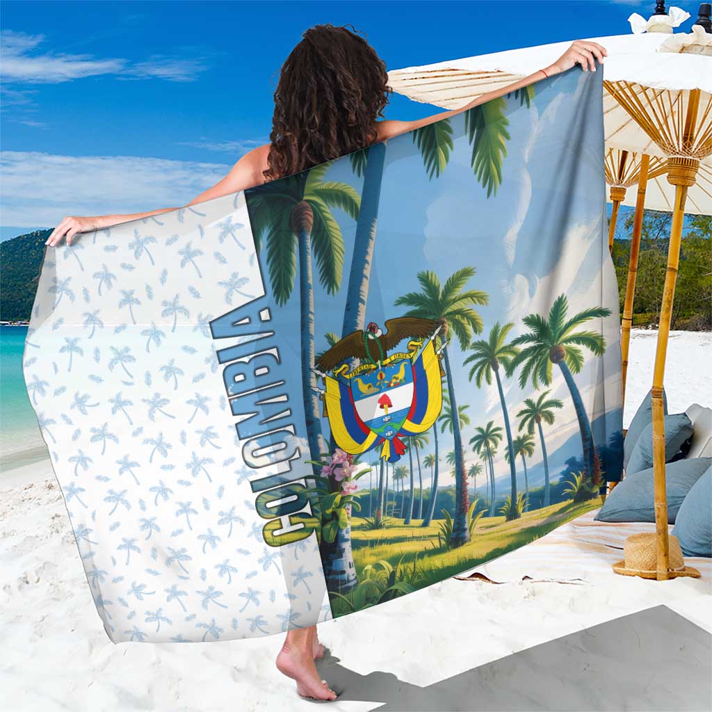 Colombia Palm Tree Landscape Sarong with Tropical Flowers and Blue Sky Design - Wonder Print Shop