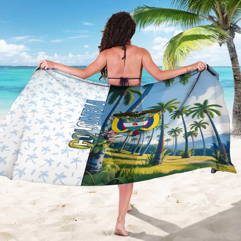 Colombia Palm Tree Landscape Sarong with Tropical Flowers and Blue Sky Design - Wonder Print Shop
