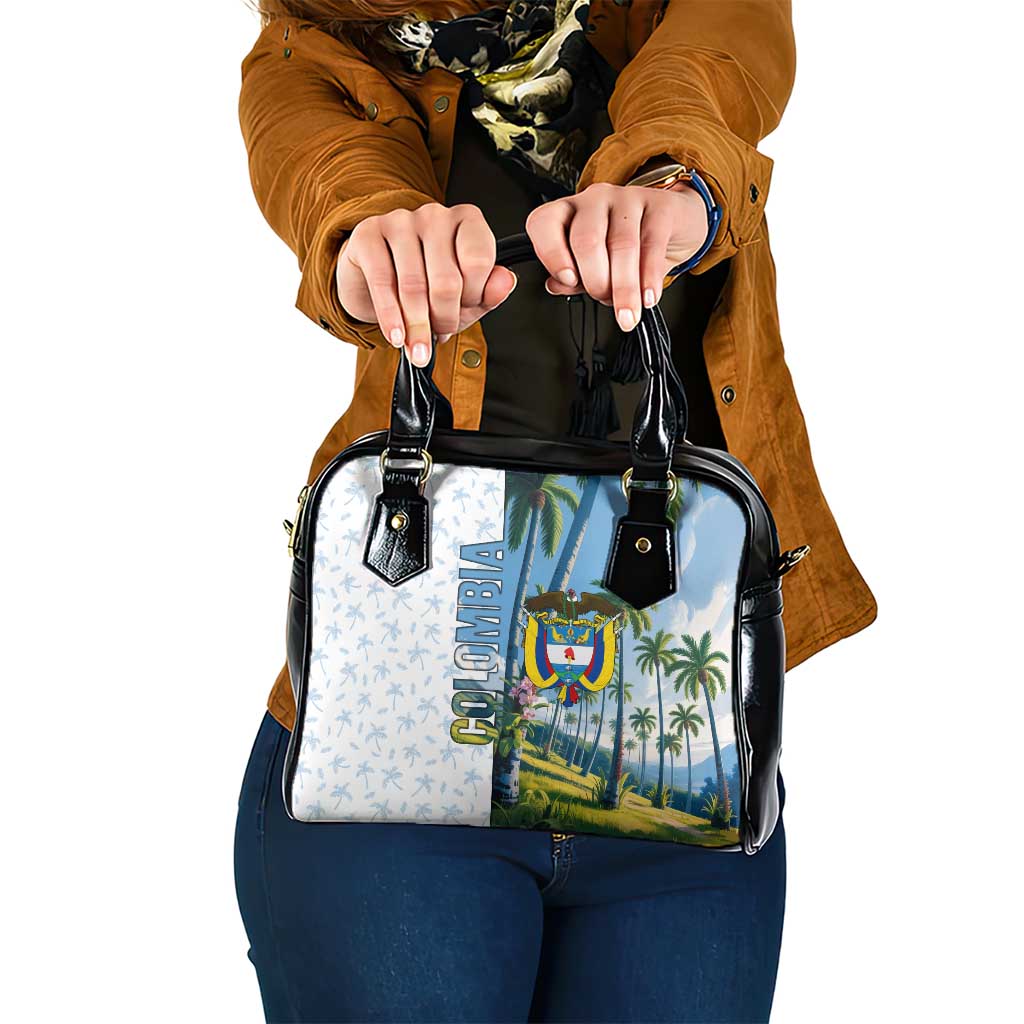 Colombia Palm Tree Landscape Shoulder Handbag with Tropical Flowers and Blue Sky Design - Wonder Print Shop