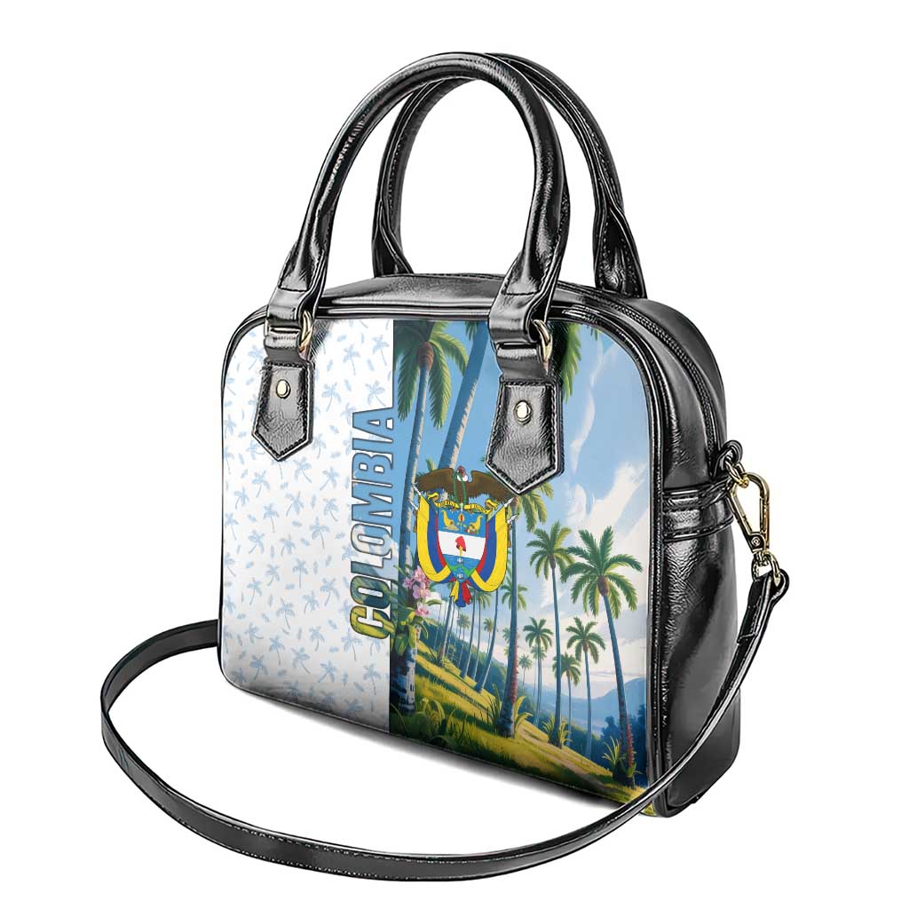 Colombia Palm Tree Landscape Shoulder Handbag with Tropical Flowers and Blue Sky Design - Wonder Print Shop
