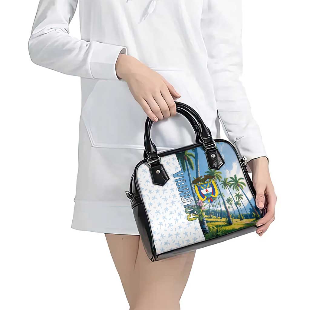 Colombia Palm Tree Landscape Shoulder Handbag with Tropical Flowers and Blue Sky Design - Wonder Print Shop