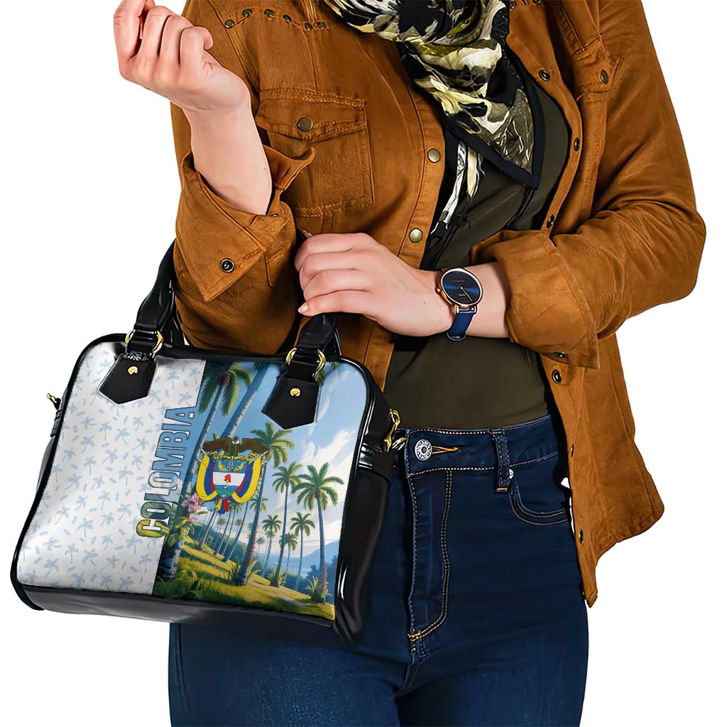 Colombia Palm Tree Landscape Shoulder Handbag with Tropical Flowers and Blue Sky Design - Wonder Print Shop