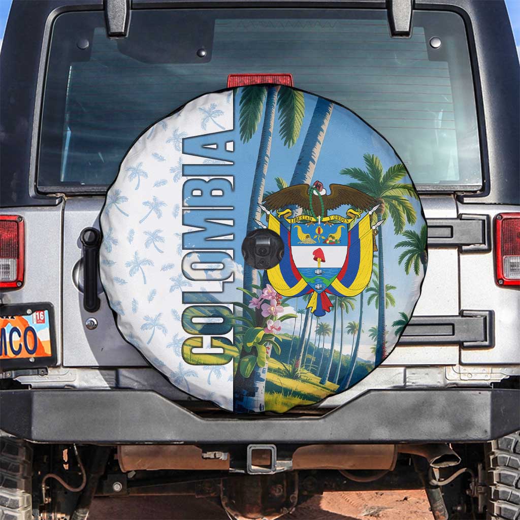 Colombia Palm Tree Landscape Spare Tire Cover with Tropical Flowers and Blue Sky Design - Wonder Print Shop