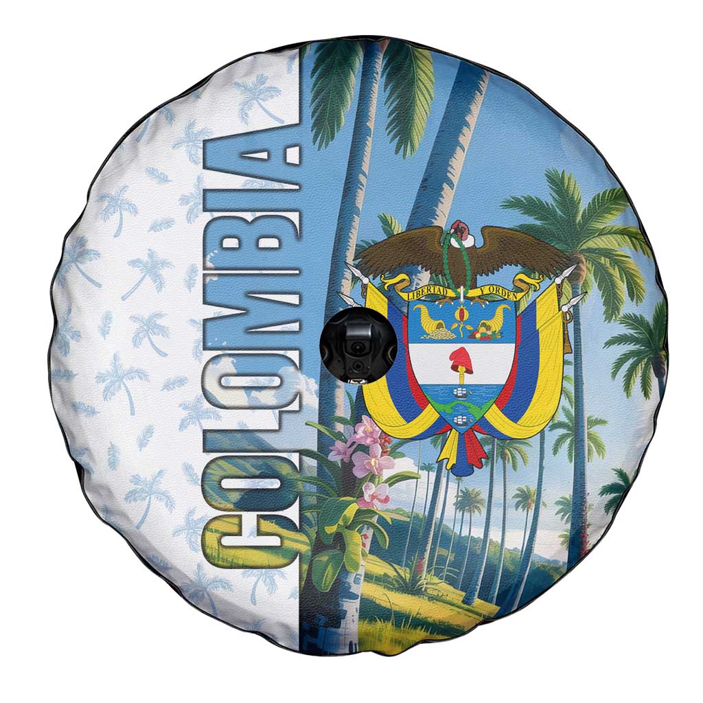 Colombia Palm Tree Landscape Spare Tire Cover with Tropical Flowers and Blue Sky Design - Wonder Print Shop