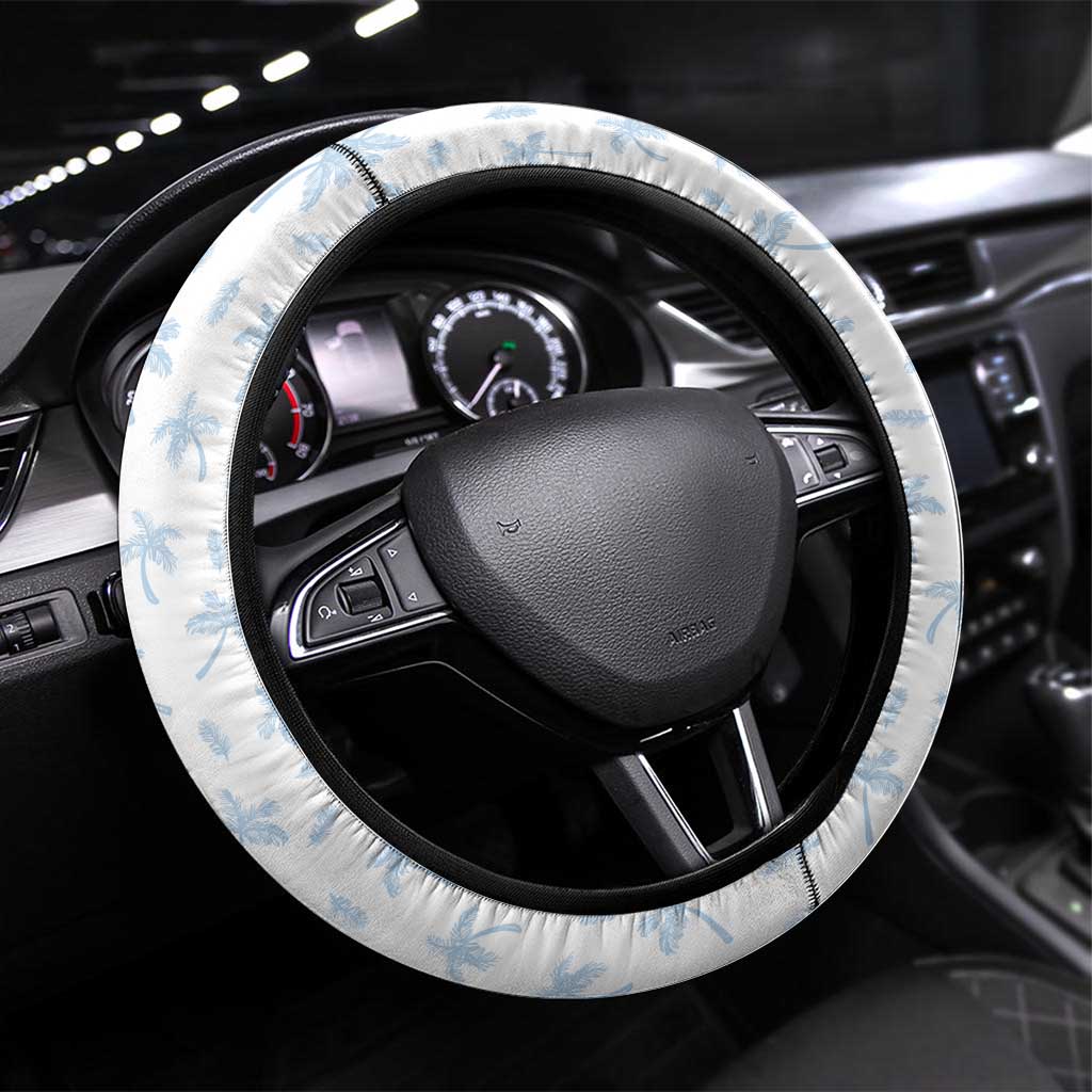Colombia Palm Tree Landscape Steering Wheel Cover with Tropical Flowers and Blue Sky Design - Wonder Print Shop