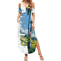 Colombia Palm Tree Landscape Summer Maxi Dress with Tropical Flowers and Blue Sky Design - Wonder Print Shop