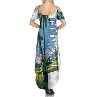 Colombia Palm Tree Landscape Summer Maxi Dress with Tropical Flowers and Blue Sky Design - Wonder Print Shop