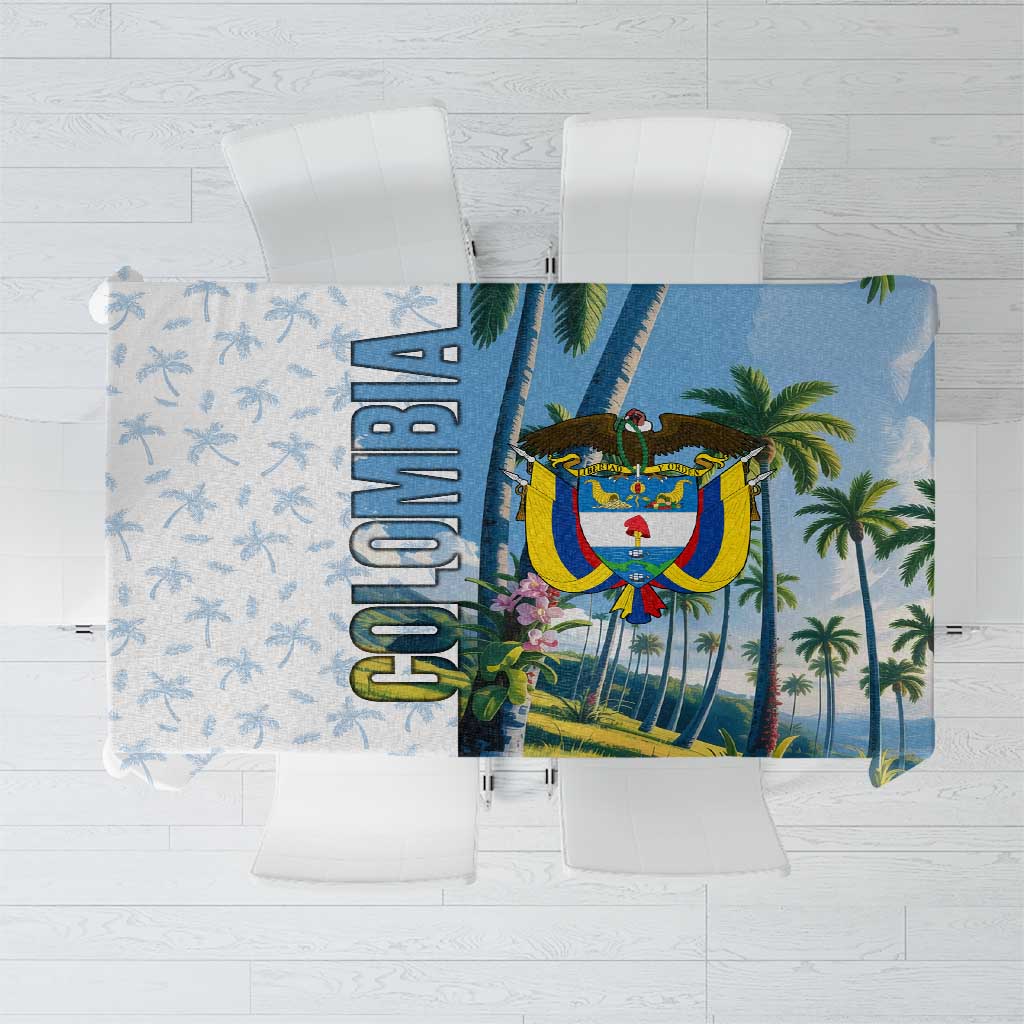 Colombia Palm Tree Landscape Tablecloth with Tropical Flowers and Blue Sky Design - Wonder Print Shop