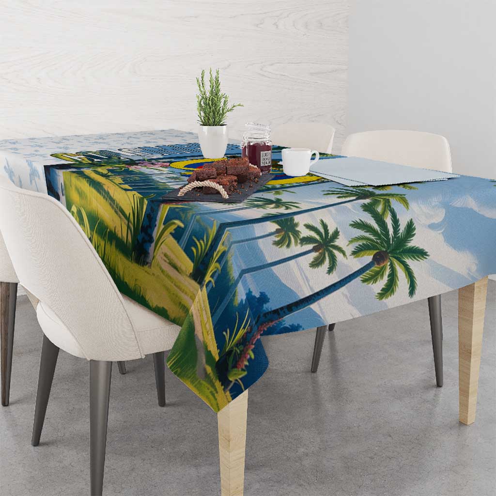 Colombia Palm Tree Landscape Tablecloth with Tropical Flowers and Blue Sky Design - Wonder Print Shop