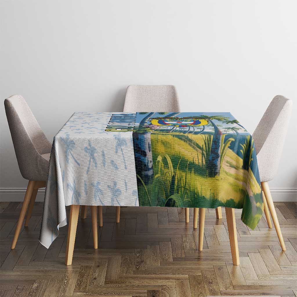 Colombia Palm Tree Landscape Tablecloth with Tropical Flowers and Blue Sky Design - Wonder Print Shop