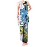 Colombia Palm Tree Landscape Tank Maxi Dress with Tropical Flowers and Blue Sky Design - Wonder Print Shop