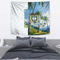 Colombia Palm Tree Landscape Tapestry with Tropical Flowers and Blue Sky Design - Wonder Print Shop