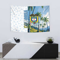 Colombia Palm Tree Landscape Tapestry with Tropical Flowers and Blue Sky Design - Wonder Print Shop