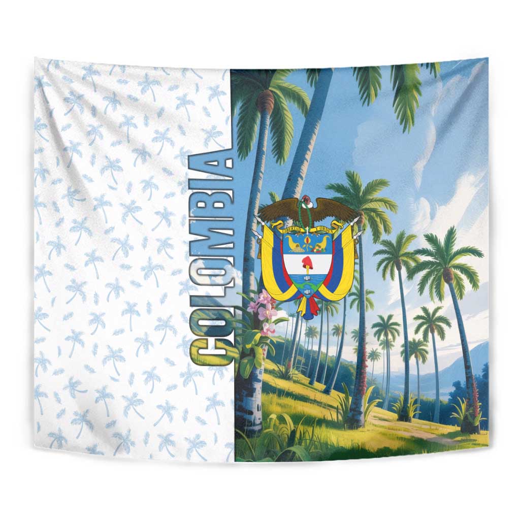 Colombia Palm Tree Landscape Tapestry with Tropical Flowers and Blue Sky Design - Wonder Print Shop