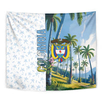 Colombia Palm Tree Landscape Tapestry with Tropical Flowers and Blue Sky Design - Wonder Print Shop